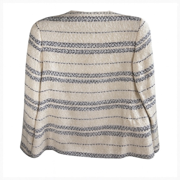 Express NWT Ivory w/Navy Stripes Draped Boucle Blazer Sz M Womens Cozy Cottage - Picture 6 of 9